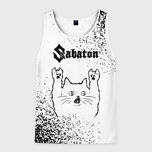 Мужская майка без рукавов Sabaton рок кот на светлом фоне / 3D-Белый – фото 1