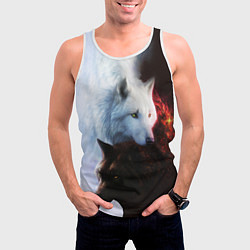 Майка-безрукавка мужская Черный и белый волк инь и ян, цвет: 3D-белый — фото 2