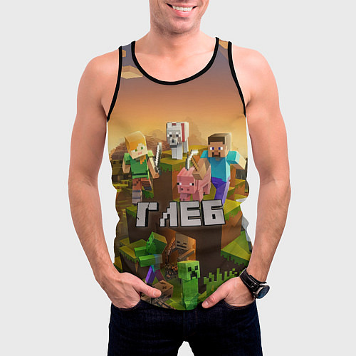 Мужская майка без рукавов Глеб Minecraft / 3D-Черный – фото 3