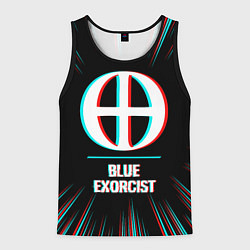 Майка-безрукавка мужская Символ Blue Exorcist в стиле glitch на темном фоне, цвет: 3D-черный