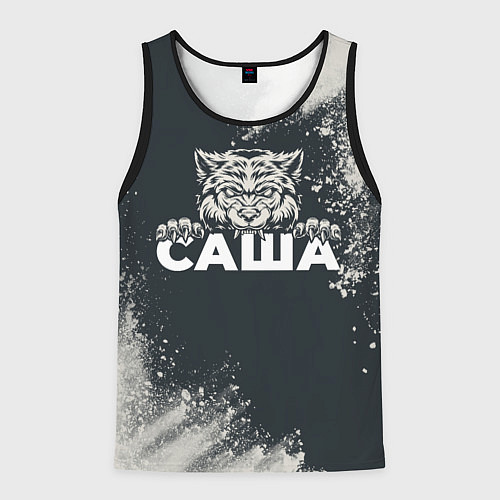 Мужская майка без рукавов Саша зубастый волк / 3D-Черный – фото 1