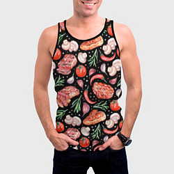 Майка-безрукавка мужская Мясо, помидоры, шампиньоны, цвет: 3D-черный — фото 2