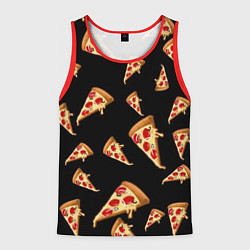 Майка-безрукавка мужская Куски пиццы на черном фоне, цвет: 3D-красный