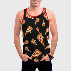 Майка-безрукавка мужская Куски пиццы на черном фоне, цвет: 3D-красный — фото 2