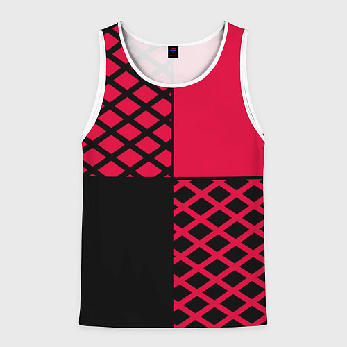 Мужская майка без рукавов Черно-красный геометрический узор / 3D-Белый – фото 1