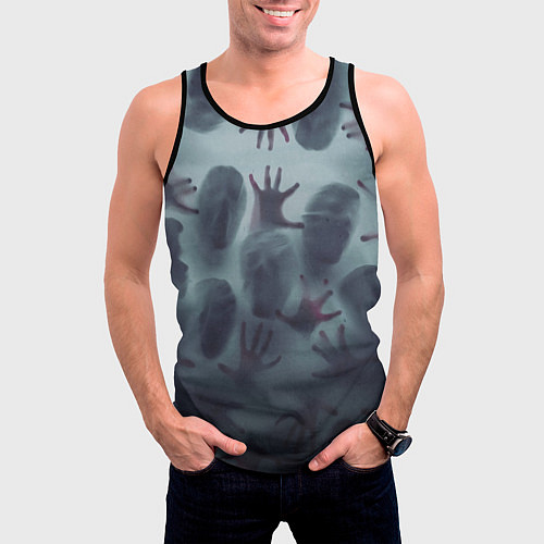 Мужская майка без рукавов Scary faces trying to get out / 3D-Черный – фото 3