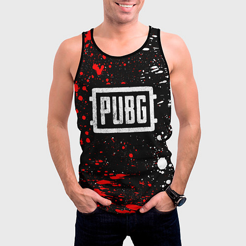 Мужская майка без рукавов PUBG white grunge / 3D-Черный – фото 3