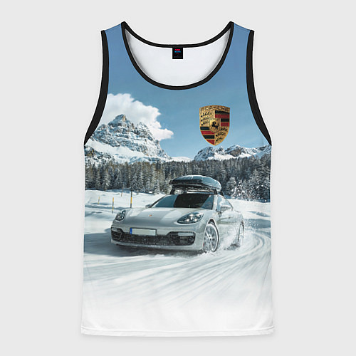 Мужская майка без рукавов Porsche on a mountain winter road / 3D-Черный – фото 1