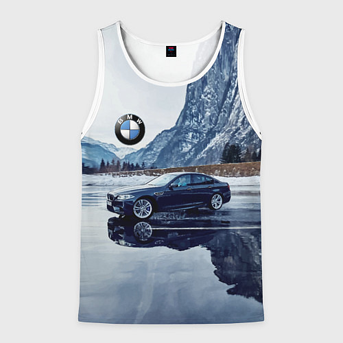 Мужская майка без рукавов БМВ у горного озера / 3D-Белый – фото 1