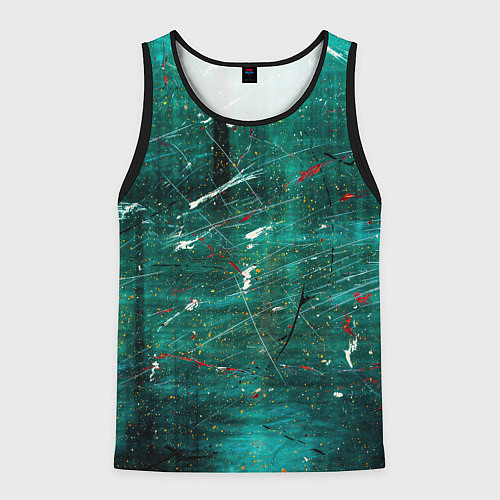 Мужская майка без рукавов Светло-зелёный туман, краски и царапины / 3D-Черный – фото 1