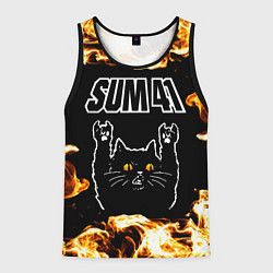 Майка-безрукавка мужская Sum41 рок кот и огонь, цвет: 3D-черный