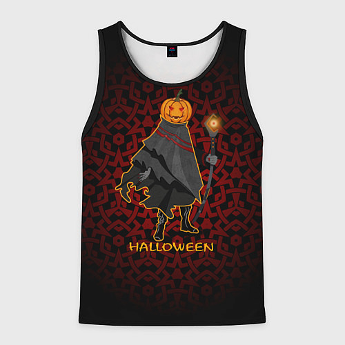 Мужская майка без рукавов Тыква вампир приглашает на хэллоуин / 3D-Черный – фото 1