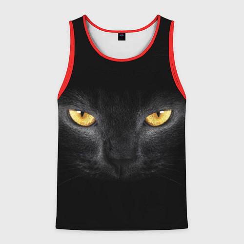 Мужская майка без рукавов Чёрная кошка с оранжевыми глазами / 3D-Красный – фото 1