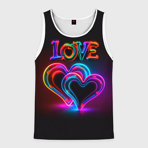 Мужская майка без рукавов Love - неоновые сердца / 3D-Белый – фото 1