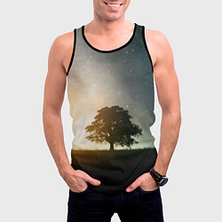 Майка-безрукавка мужская Раскидистое дерево на фоне звёздного неба, цвет: 3D-черный — фото 2