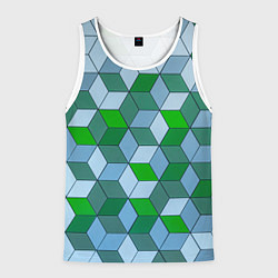 Майка-безрукавка мужская Зелёные и серые абстрактные кубы с оптической иллю, цвет: 3D-белый