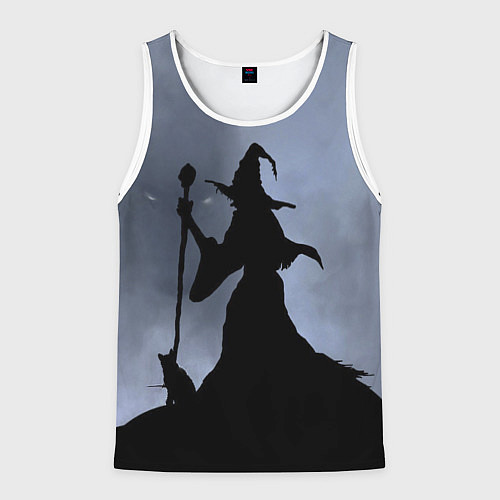 Мужская майка без рукавов Halloween - силуэт ведьмы с котом / 3D-Белый – фото 1