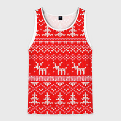 Майка-безрукавка мужская Рождественский красный свитер с оленями, цвет: 3D-белый