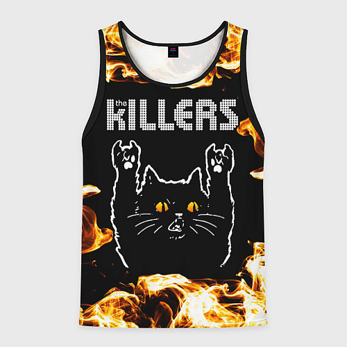 Мужская майка без рукавов The Killers рок кот и огонь / 3D-Черный – фото 1