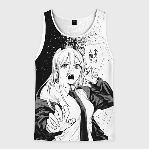 Мужская майка без рукавов Пауэр - Брызги - Человек-бензопила / 3D-Белый – фото 1