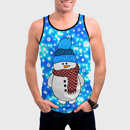Мужская майка без рукавов Снеговик в шапке / 3D-Черный – фото 3