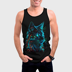 Майка-безрукавка мужская Неоновый котик, цвет: 3D-черный — фото 2
