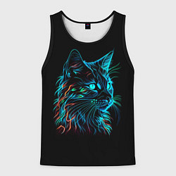 Майка-безрукавка мужская Неоновый котик, цвет: 3D-черный