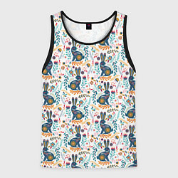 Майка-безрукавка мужская Новогодний паттерн - Кролики и веточки, цвет: 3D-черный