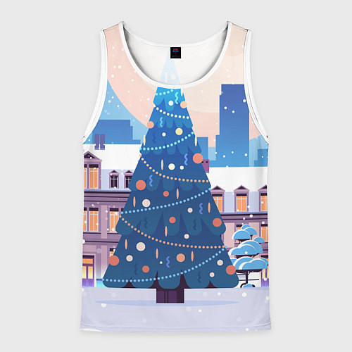 Мужская майка без рукавов Новогодняя елочка / 3D-Белый – фото 1