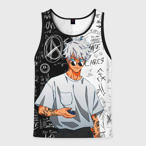 Мужская майка без рукавов Сатору Годжо в очках - магическая битва / 3D-Черный – фото 1