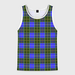 Майка-безрукавка мужская Ткань Шотландка сине-зелёная, цвет: 3D-белый