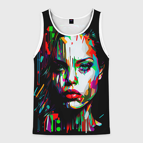 Мужская майка без рукавов Анджелина Джоли - поп-арт / 3D-Белый – фото 1