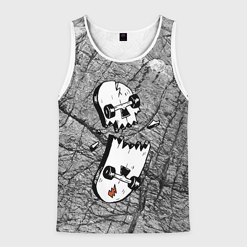 Мужская майка без рукавов Расколотый скейтборд - иллюзия черепа / 3D-Белый – фото 1