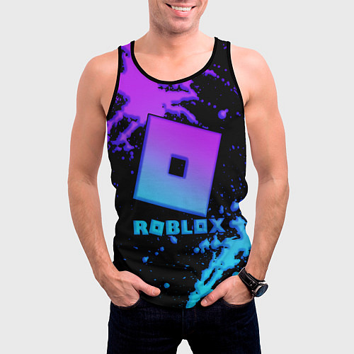 Мужская майка без рукавов Roblox logo neon gradient / 3D-Черный – фото 3