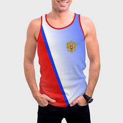 Майка-безрукавка мужская Россия полосы с гербом, цвет: 3D-красный — фото 2