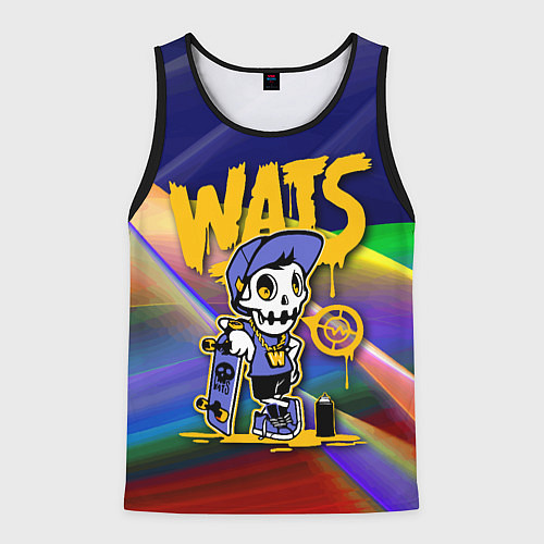 Мужская майка без рукавов Whats - скелет со скейтбордом - граффити / 3D-Черный – фото 1