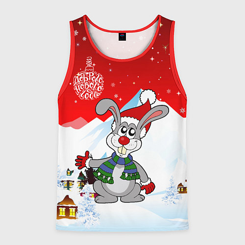 Мужская майка без рукавов Новый год - зайчик / 3D-Красный – фото 1
