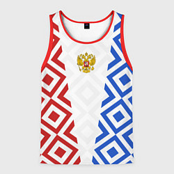 Майка-безрукавка мужская Russia sport ромбы и герб, цвет: 3D-красный