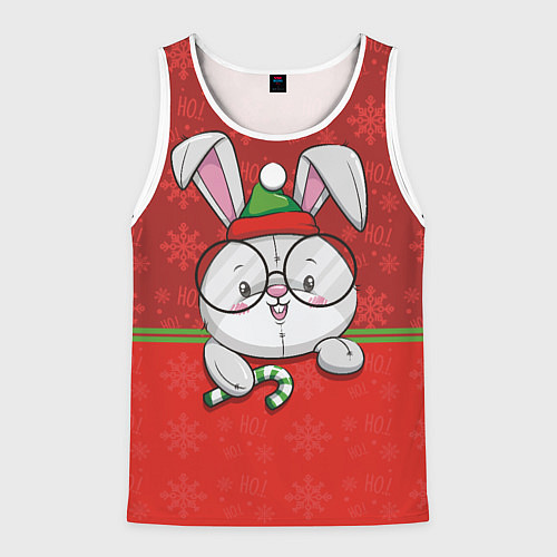 Мужская майка без рукавов Новогодний зайка в очках / 3D-Белый – фото 1