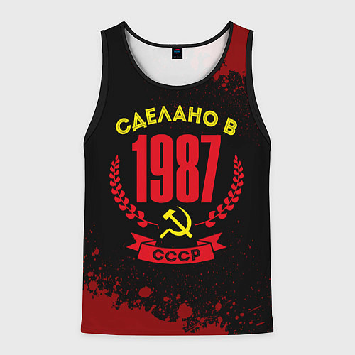 Мужская майка без рукавов Сделано в 1987 году в СССР и желтый серп и молот / 3D-Черный – фото 1