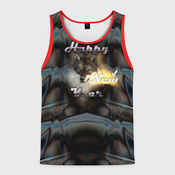 Майка-безрукавка мужская Happy New Year - волк, цвет: 3D-красный