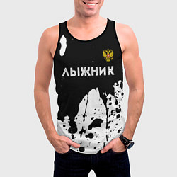 Майка-безрукавка мужская Лыжник из России и герб РФ: символ сверху, цвет: 3D-черный — фото 2