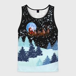 Мужская майка без рукавов Санта на оленях в ночном небе