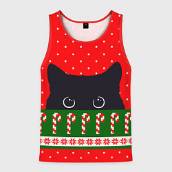 Майка-безрукавка мужская Котик: новогодний свитер, цвет: 3D-красный