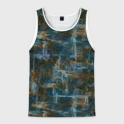 Майка-безрукавка мужская Синий и коричневый абстрактный гранжевый, цвет: 3D-белый