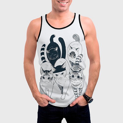 Мужская майка без рукавов Любопытные кошки / 3D-Черный – фото 3