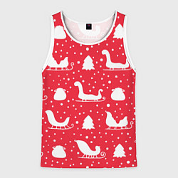 Майка-безрукавка мужская Сани, ёлочки, подарки, цвет: 3D-белый