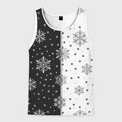 Майка-безрукавка мужская Рождественские снежинки на черно-белом фоне, цвет: 3D-белый