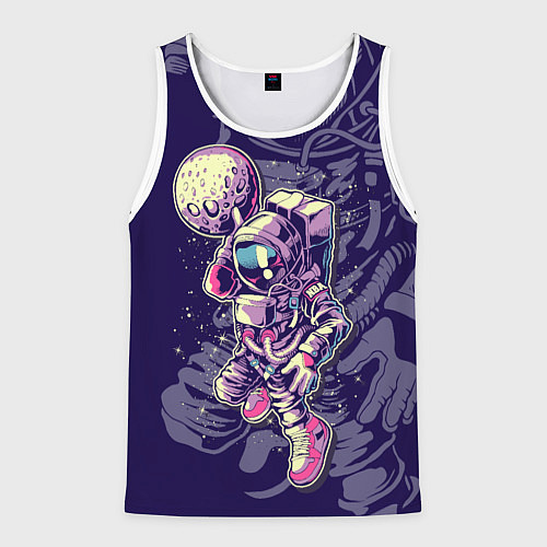 Мужская майка без рукавов Космонавт с луной / 3D-Белый – фото 1