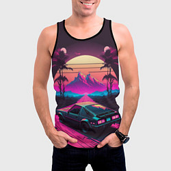 Майка-безрукавка мужская Synthwave car and mountains, цвет: 3D-черный — фото 2